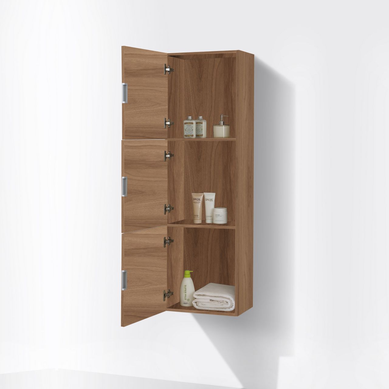 Bathroom Honey Oak Linen Side Cabinet w/ 3 Large Storage Areas