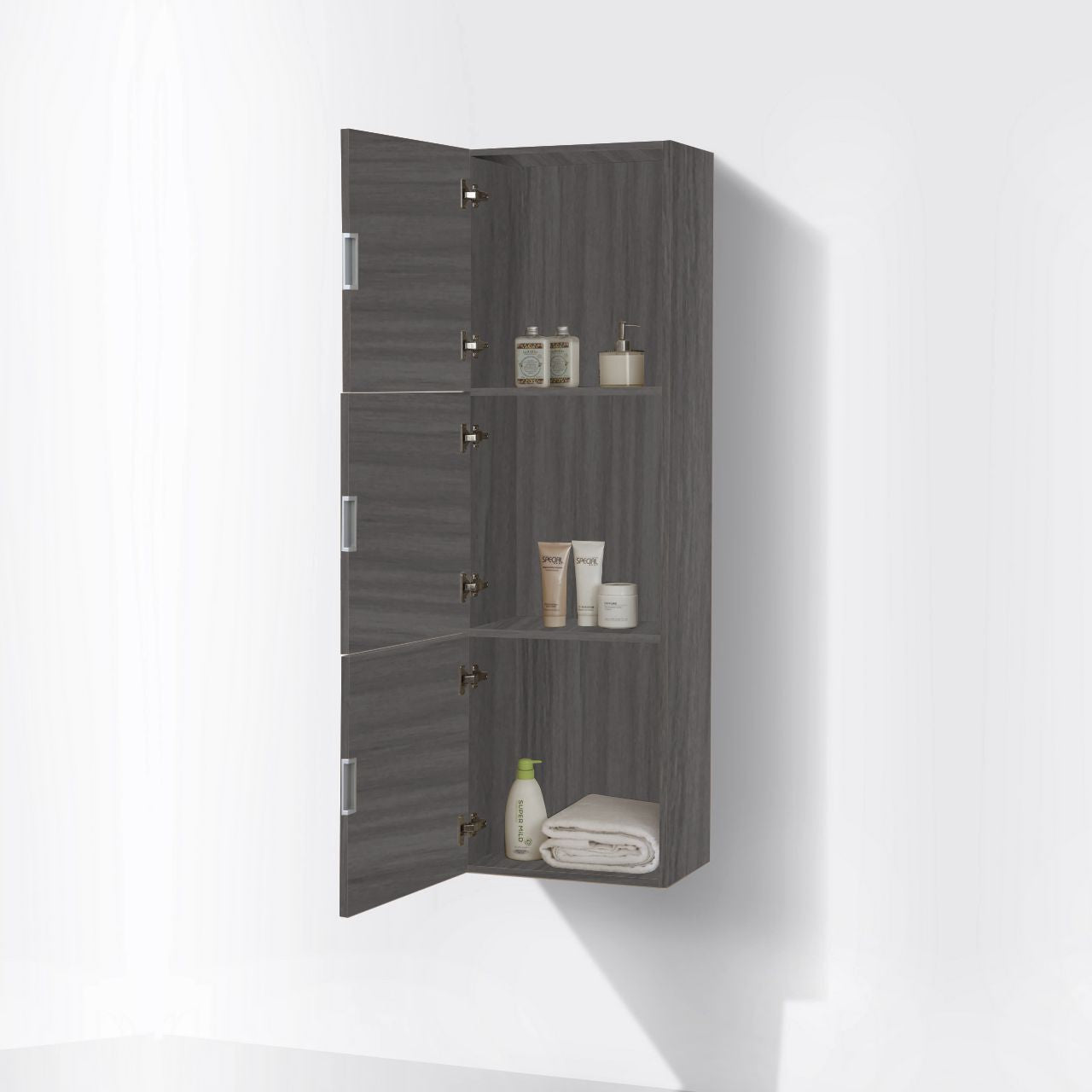 Bathroom Vulcan Ash Gray Linen Side Cabinet w/ 3 Large Storage Areas Bathroom Vulcan Ash Gray Linen Side Cabinet w/ 3 Large Storage Areas