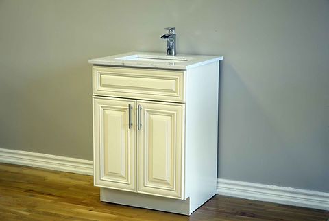 24" Inch Solid Wood Ivory White Classic Style Vanity Ic24 With Quartz Top