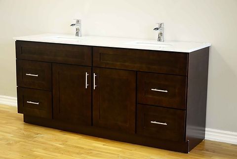 72" Inch Solid Wood Dark Walnut Shaker Style Vanity Ds72 With Quartz Top