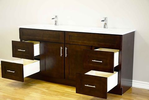 72" Inch Solid Wood Dark Walnut Shaker Style Vanity Ds72 With Quartz Top