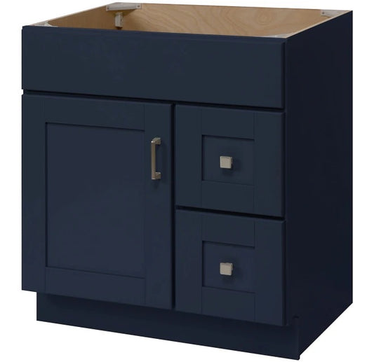 30″ Solid Wood Blue Shaker Style Vanity With Quartz Top
