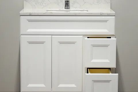 36″ Solid Wood White Shaker Style Vanity Ws36 With Quartz Top