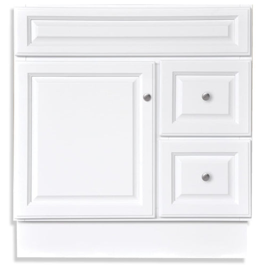 30" White Mdf Vanity With Drawers And Quartz Top