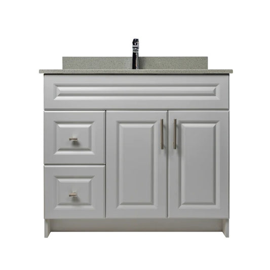 36" Light Grey Mdf Vanity With Drawers And Quartz Top