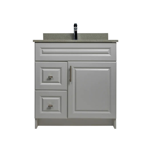 30" Light Grey Mdf Vanity With Drawers And Quartz Top