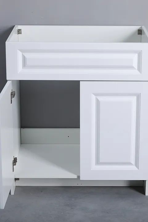 24" White Mdf Vanity Cabinet Only With Quartz Top