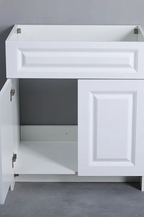 36" White Mdf Vanity Cabinet Only With Quartz Top