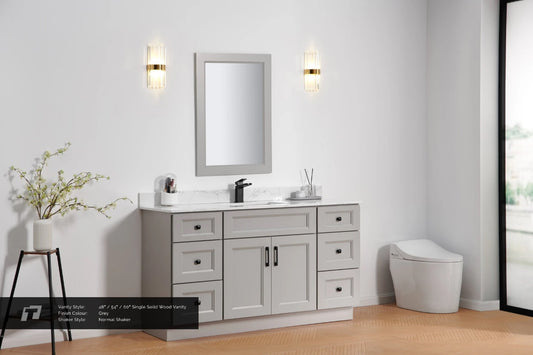 54" Inch Solid Wood Light Grey Shaker Style Vanity With Quartz Top