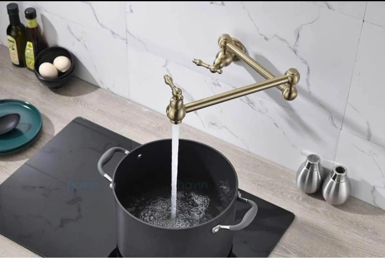 Pot Filler Faucet Double Handle Traditional Wall Mounted With Accessories 22" Brushed Gold Finish  PF-2008-BG