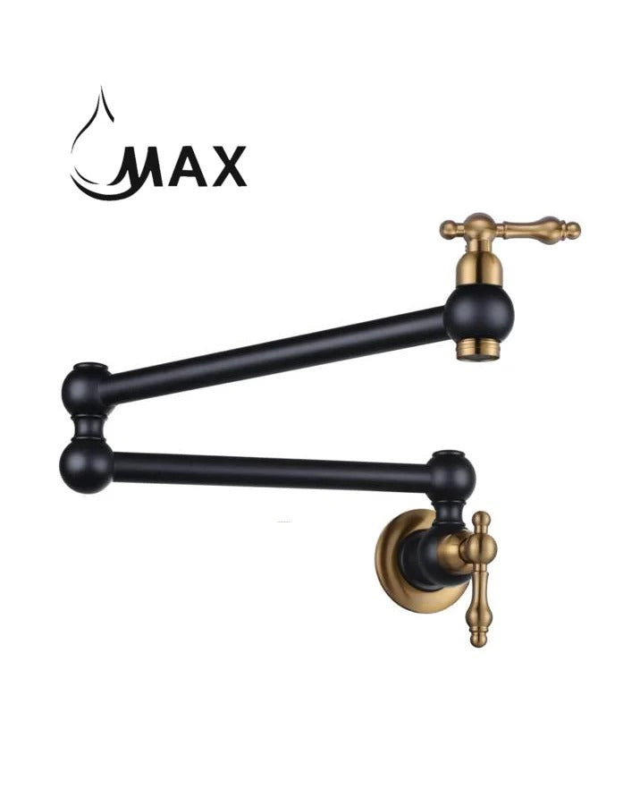 Pot Filler Faucet Double Handle Traditional Wall Mounted With Accessories 22" Matte Black, Brushed Gold Finish PF-2008-MB,BG