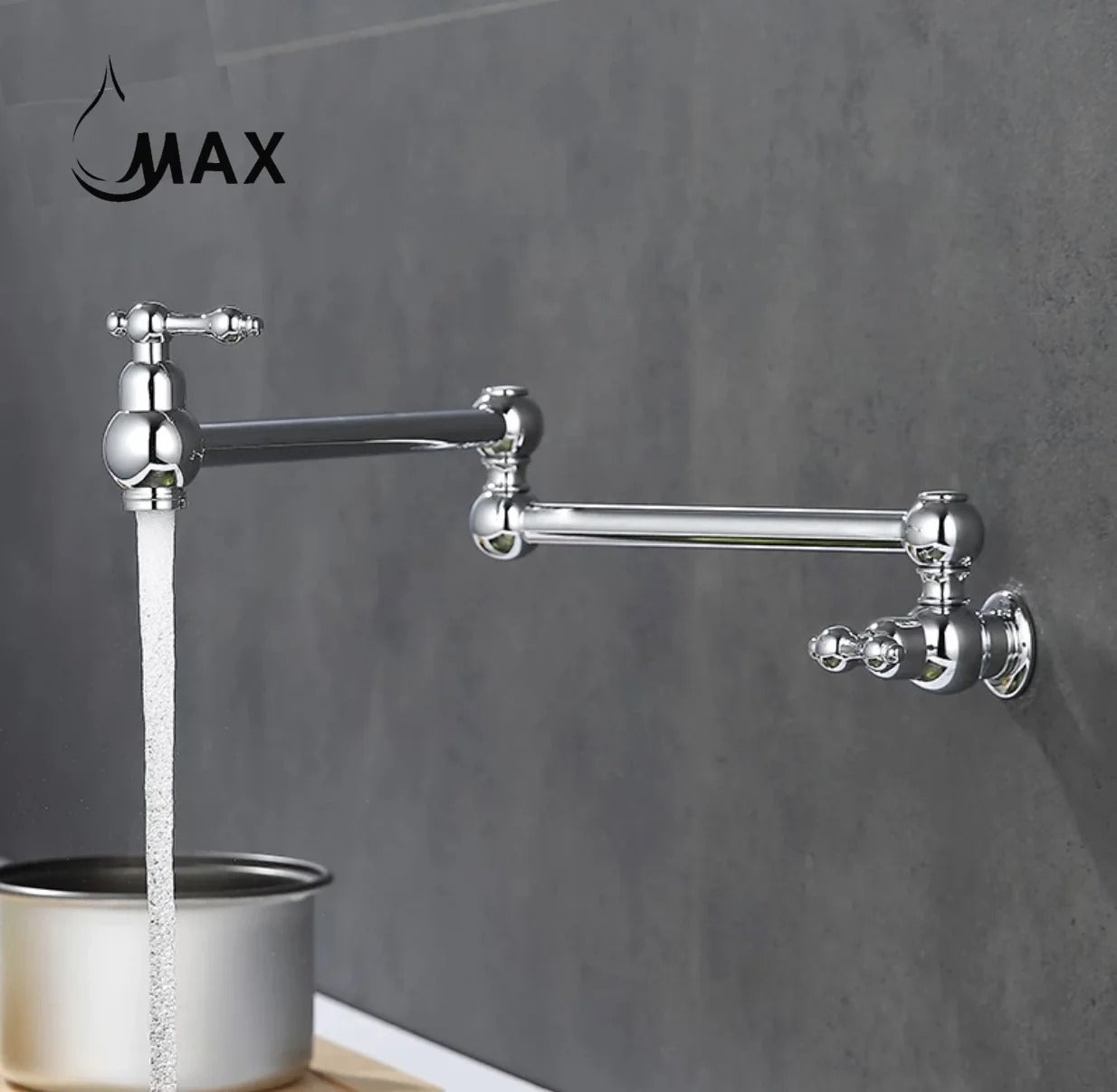 Pot Filler Faucet Double Handle Traditional Wall Mounted With Accessories 22" Chrome Finish PF-2008-C