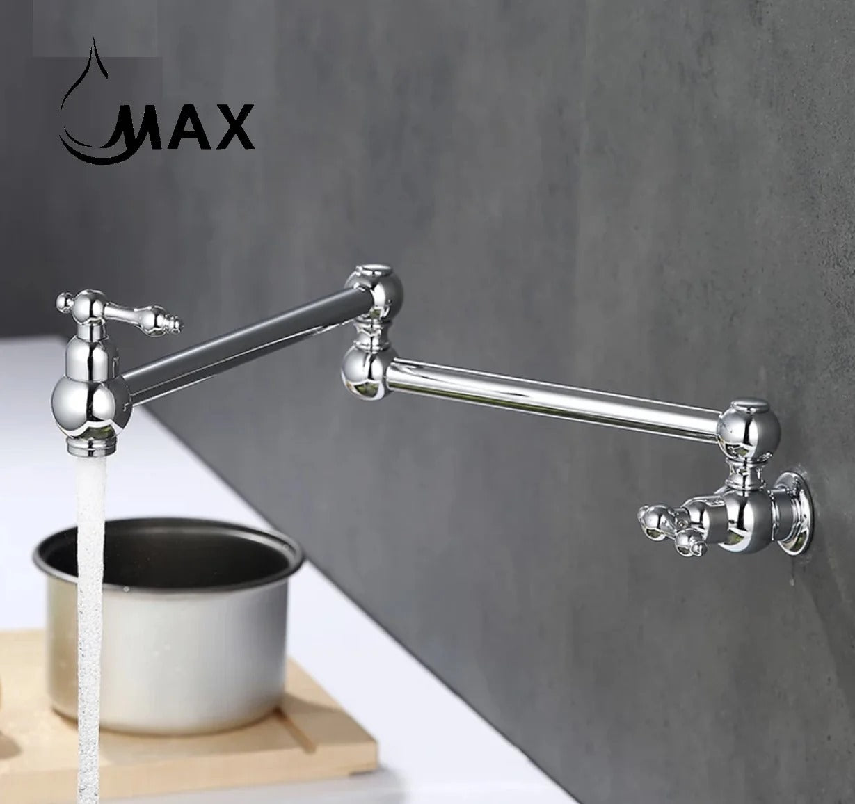 Pot Filler Faucet Double Handle Traditional Wall Mounted With Accessories 22" Chrome Finish PF-2008-C