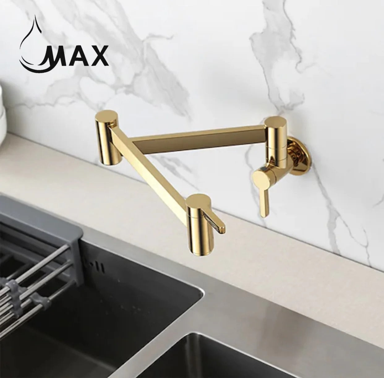 Pot Filler Faucet Double Handle Classic Wall Mounted 20" With Accessories Shiny Gold Finish PF-2000-SG