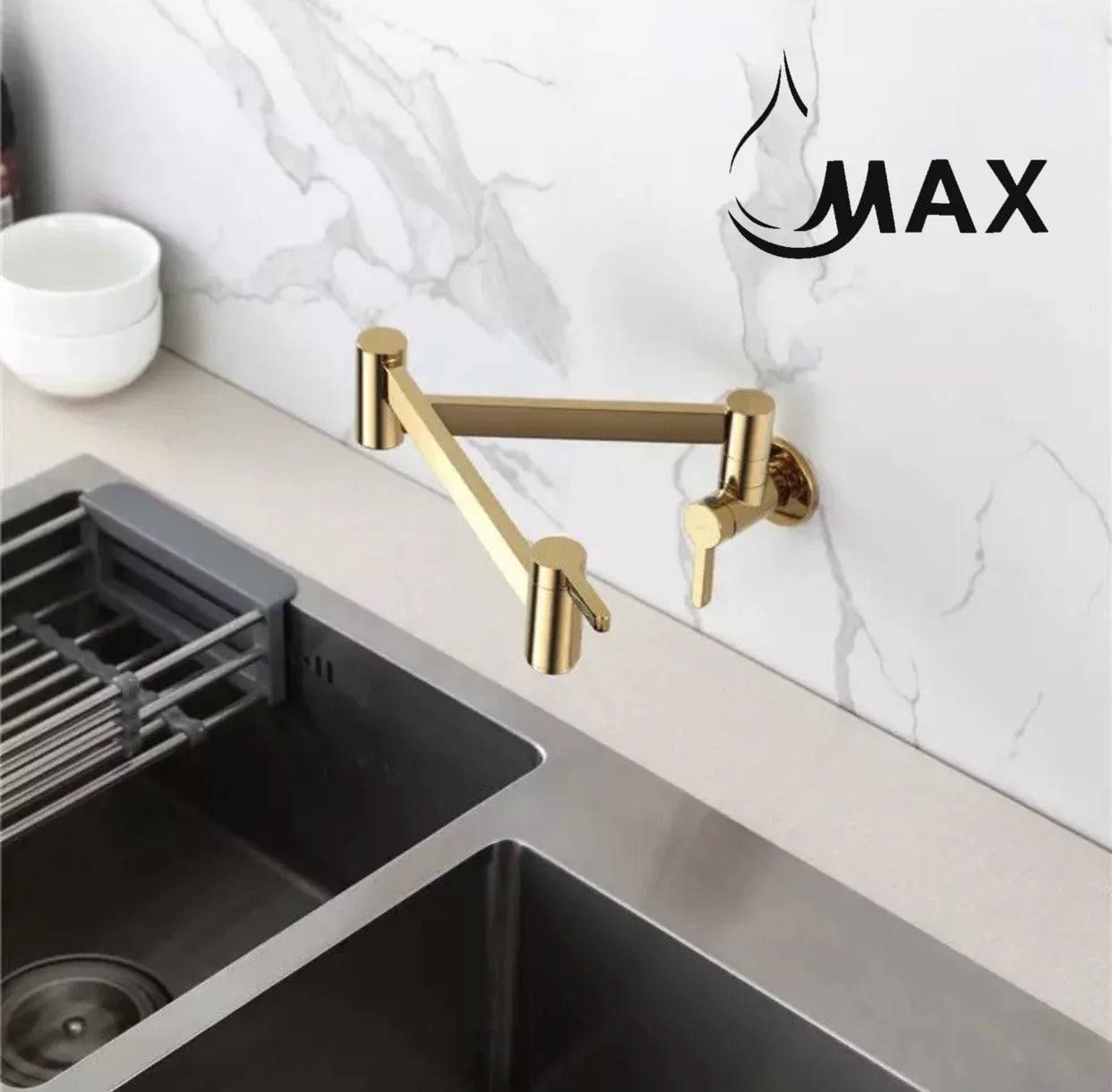 Pot Filler Faucet Double Handle Classic Wall Mounted 20" With Accessories Shiny Gold Finish PF-2000-SG