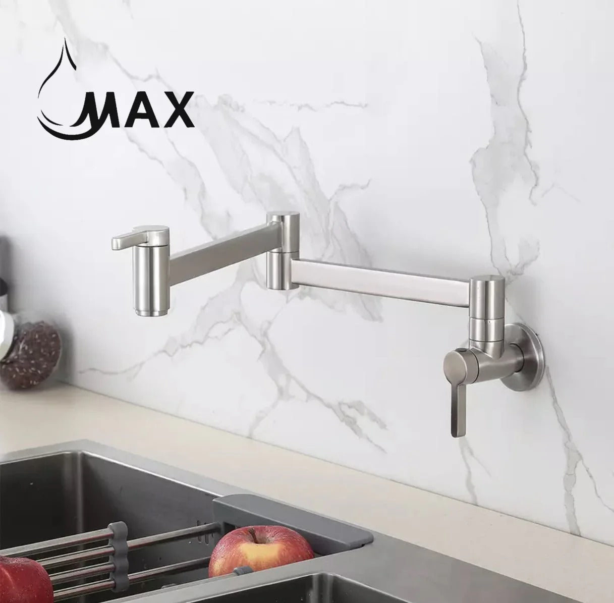 Pot Filler Faucet Double Handle Classic Wall Mounted 20" With Accessories Brushed Nickel Finish PF-2000-BN