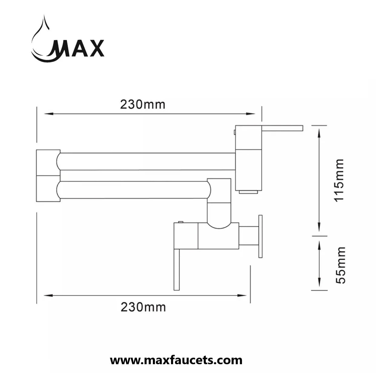 Pot Filler Faucet Double Handle Classic Wall Mounted 20" With Accessories Brushed Nickel Finish PF-2000-BN