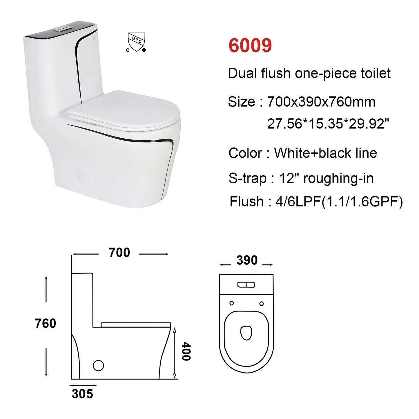 F&D Dual Flush One Piece Toilet 6009