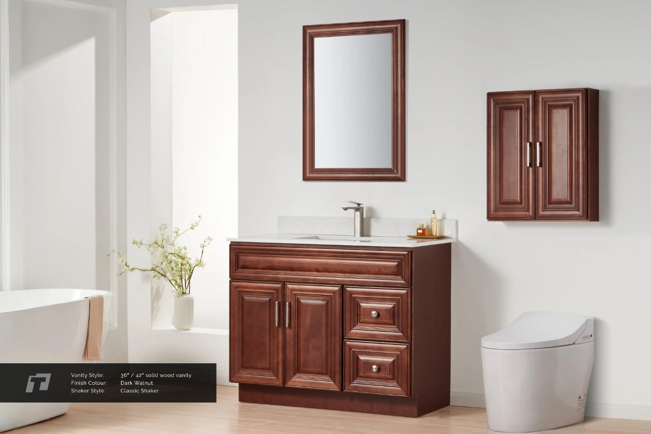 36″ Solid Wood Dark Walnut Classic Style Vanity Dc36 With Quartz Top