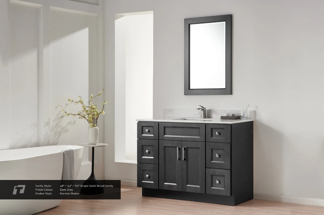 48" Inch Solid Wood Charcoal Shaker Style Vanity With Quartz Top