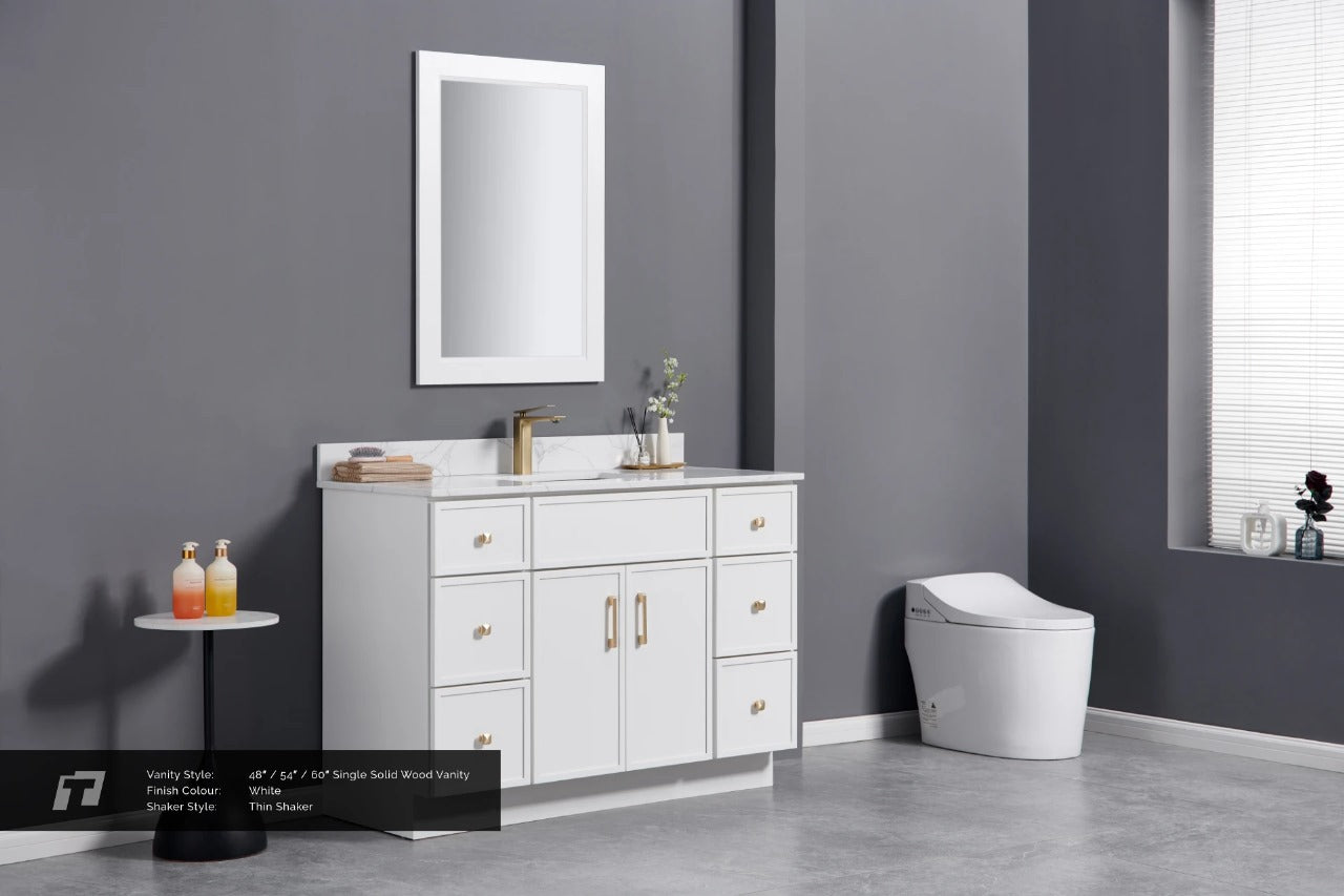 48" Inch Solid Wood White Shaker Style Vanity Ws48 With Quartz Top