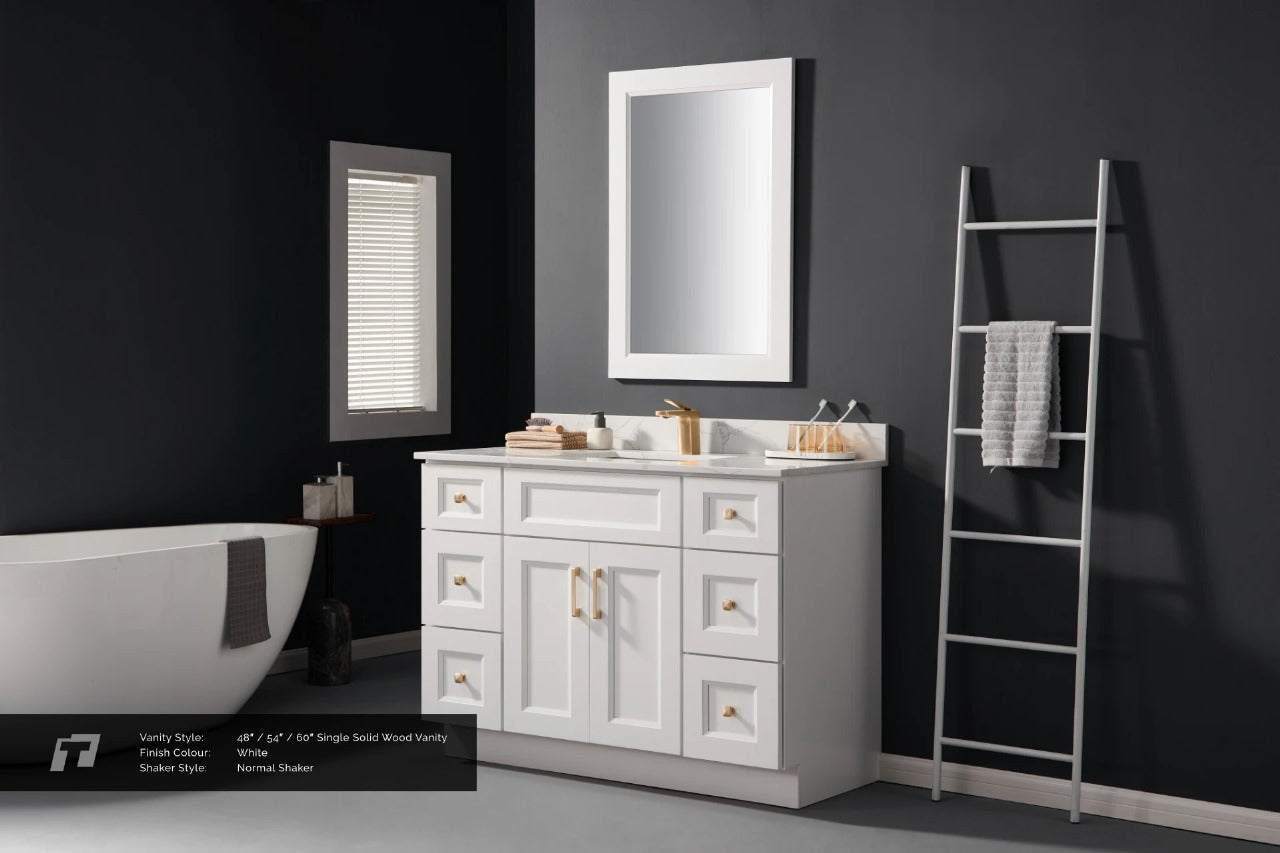 48" Inch Solid Wood White Shaker Style Vanity Ws48 With Quartz Top