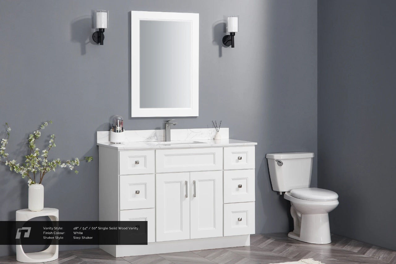 48" Inch Solid Wood White Shaker Style Vanity Ws48 With Quartz Top