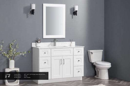 54"Inch Solid Wood White Shaker Style Vanity Ws54 With Quartz Top