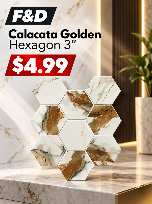 Calacata Golden Hexagon 3"
