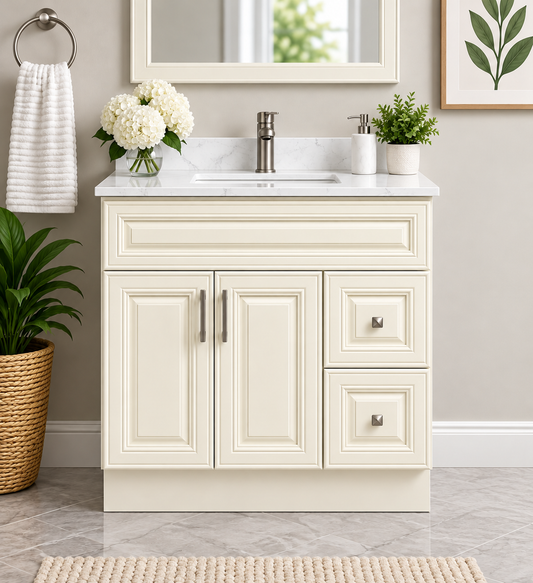 36″ Solid Wood Ivory White Classic Style Vanity Ic36 With Quartz Top