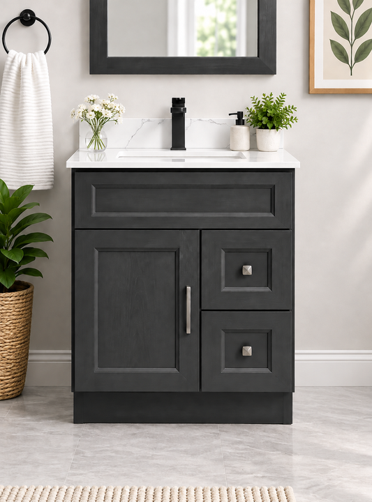 30″ Solid Wood Charcoal Shaker Style Vanity Dgs30 With Quartz Top
