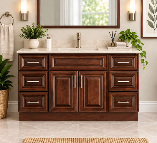 60" Inch Single Sink Solid Wood Dark Walnut Classic Style Vanity Dc60 With Quartz Top