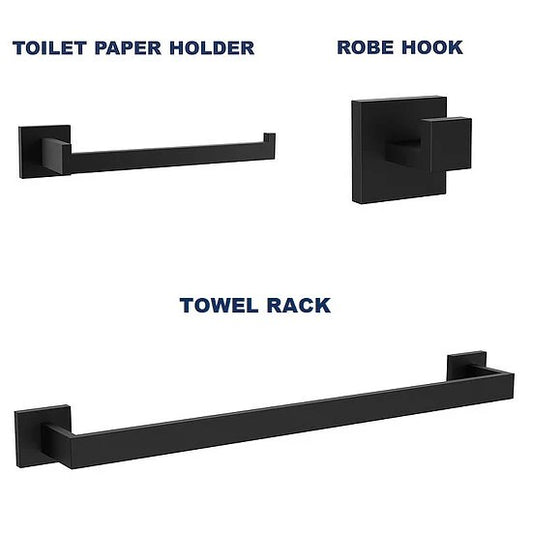 Matte Black 3 Piece Square Towel Bar Set