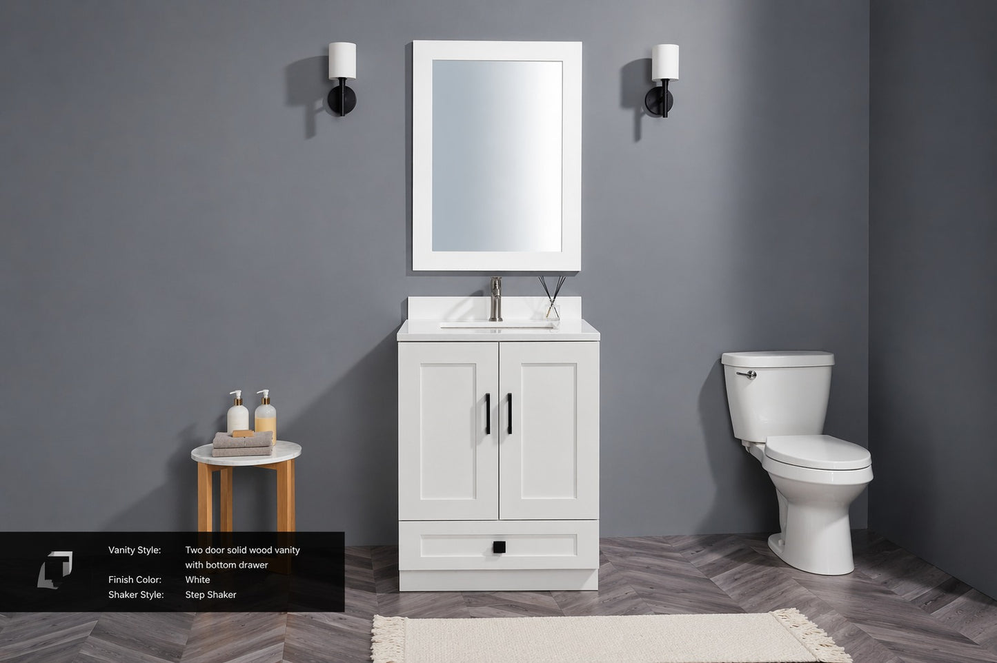 24" Inch Solid Wood White Shaker Style Vanity Ws24 With Quartz Top