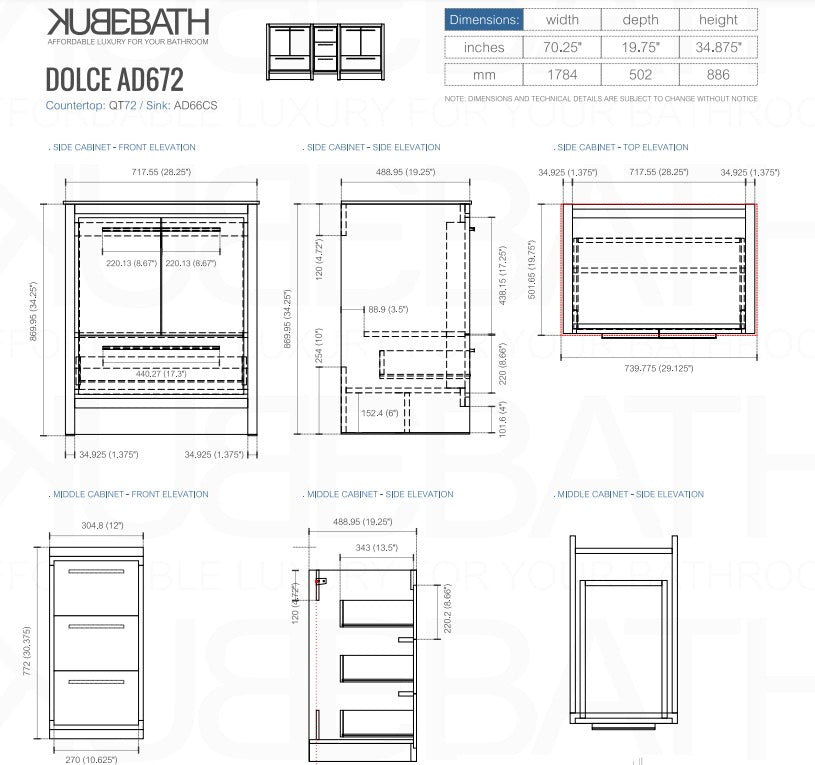 Kubebath Dolce 72″ Inch Nature Wood Modern Bathroom Vanity With Quartz Countertop