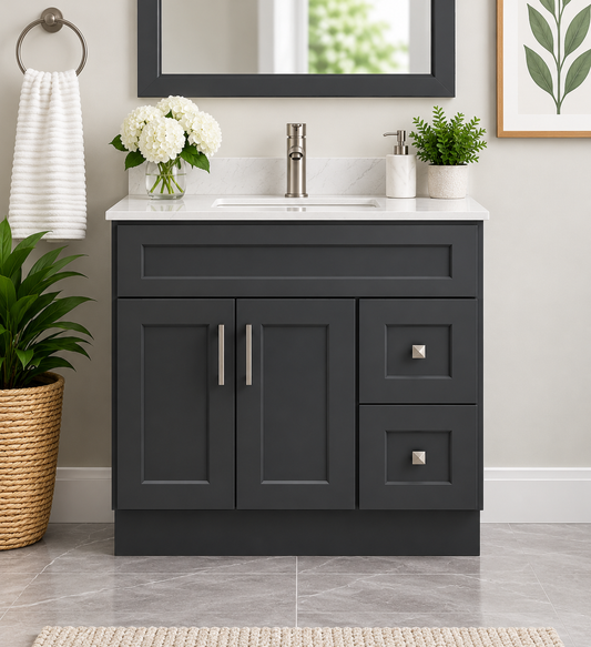 36″ Solid Wood Charcoal Shaker Style Vanity Dgs36 With Quartz Top