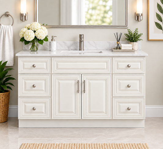 60" Inch Single Sink Solid Wood Ivory White Classic Style Vanity Ic60 With Quartz Top