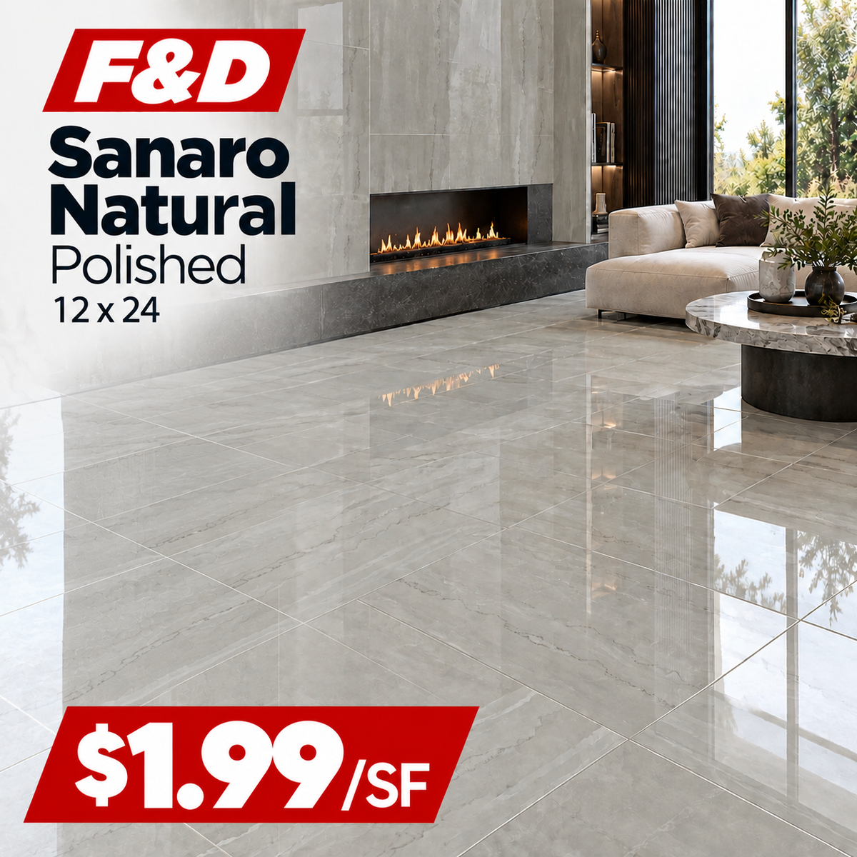 Sanaro Natural Polished 12x24 @1.99/sf