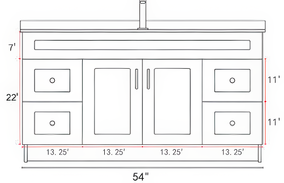 54" HDF Vanity With Quartz Top