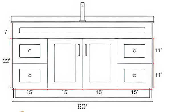 60" HDF Vanity With Quartz Top