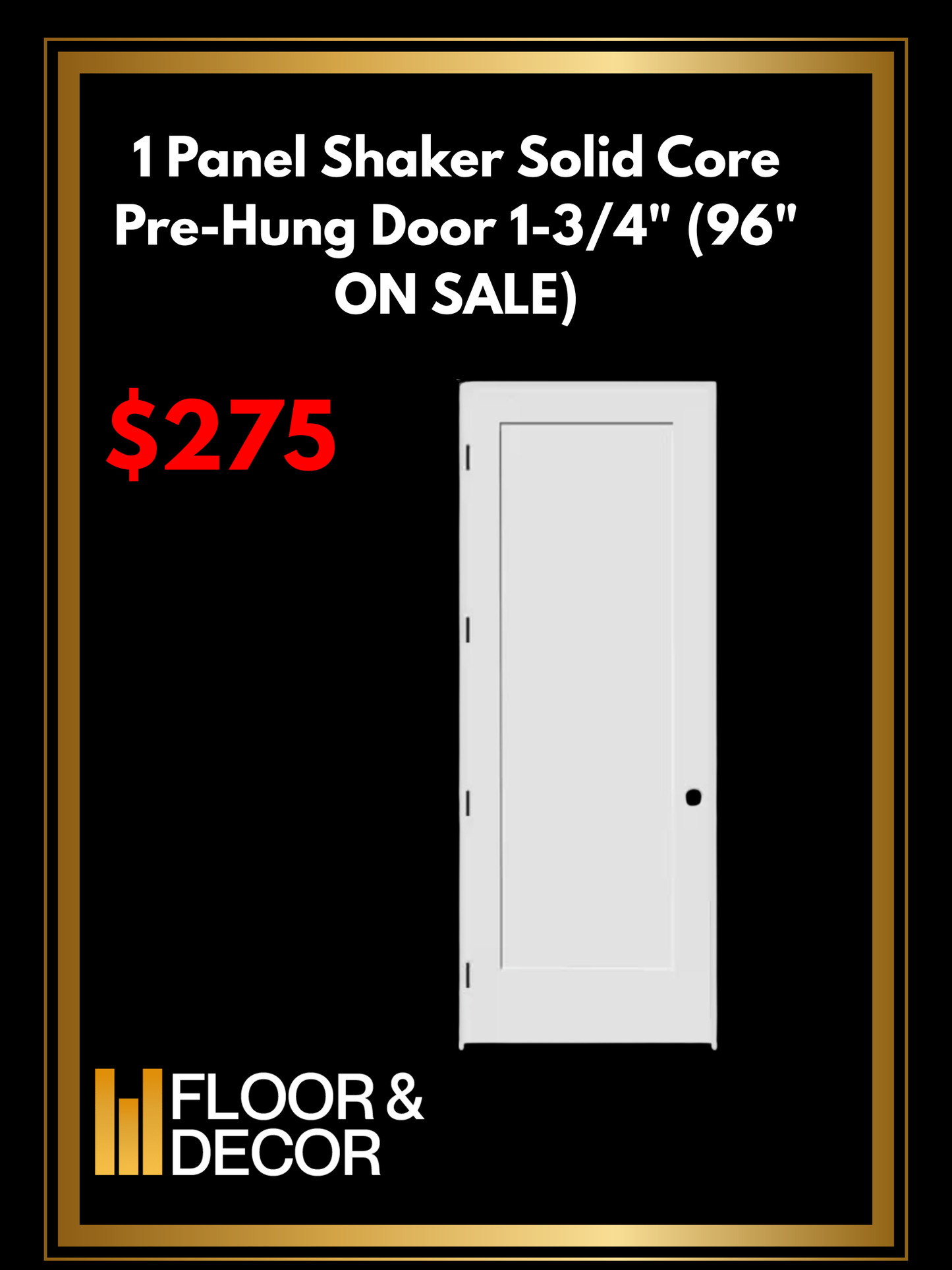 F&D 1 Panel Shaker Solid Core Pre-Hung Door 1-3/4" (96" ON SALE)