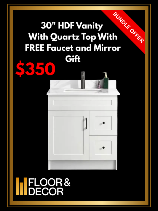 30" HDF Vanity With Quartz Top With Free Faucet and Mirror Gift