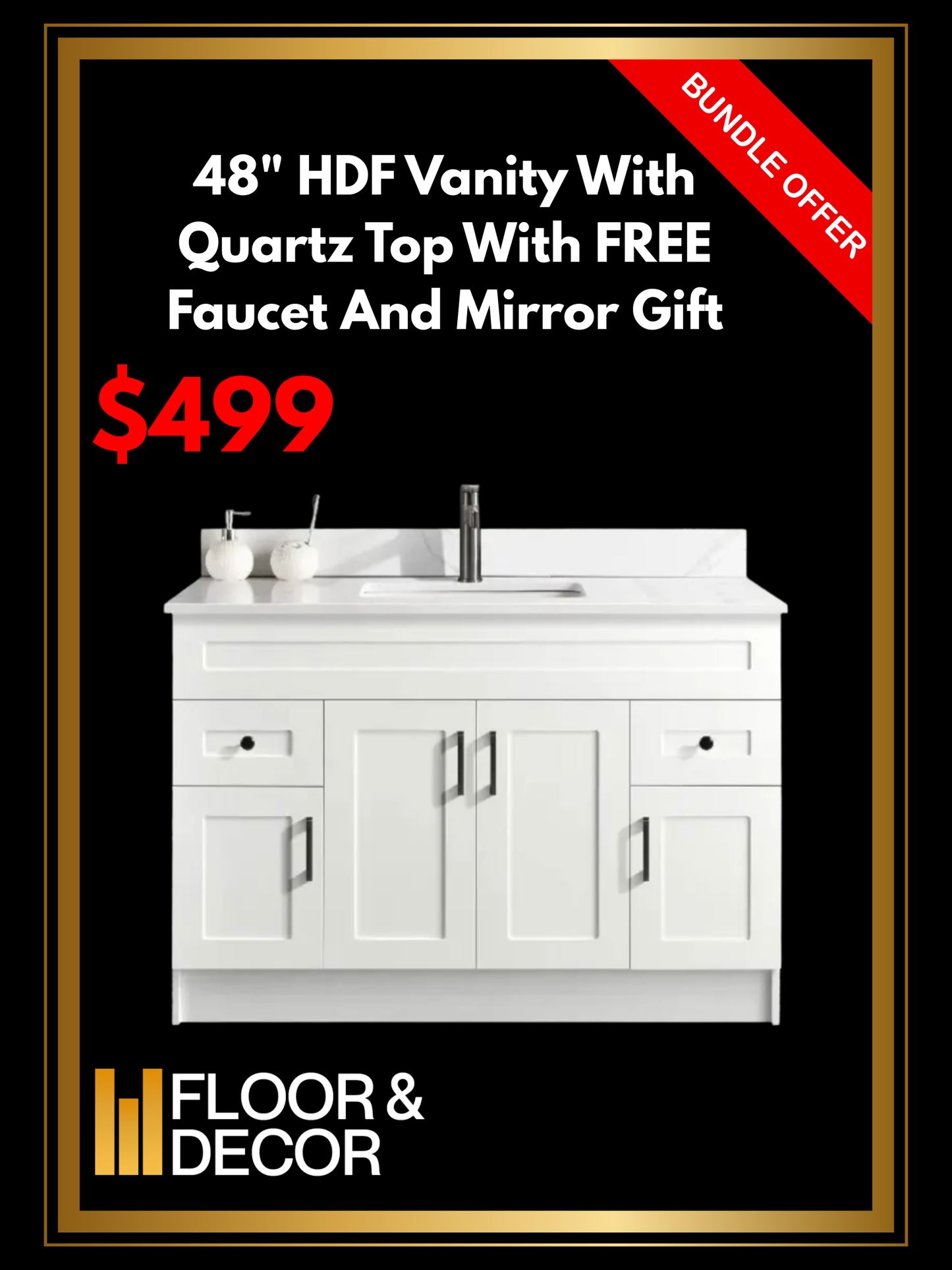 48" HDF Vanity With Quartz Top With Free Faucet And Mirror Gift