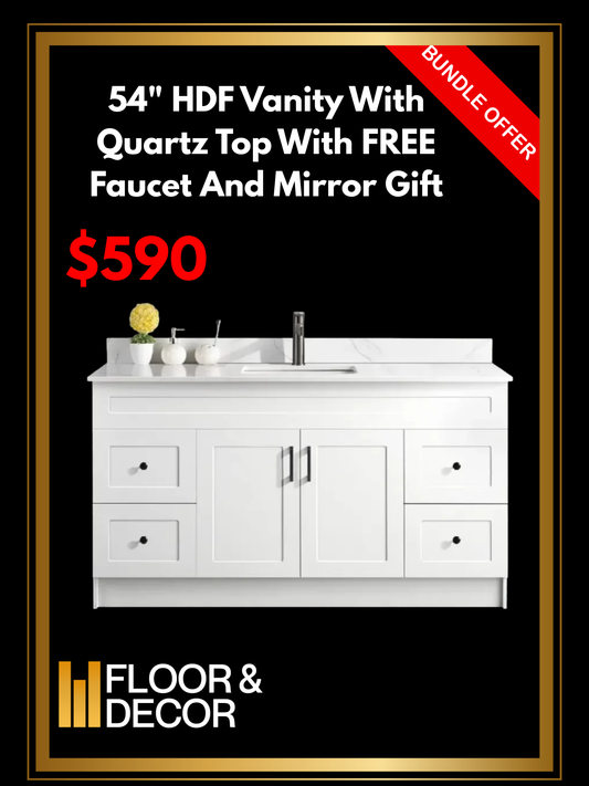 54" HDF Vanity With Quartz Top With Free Faucet And Mirror Gift