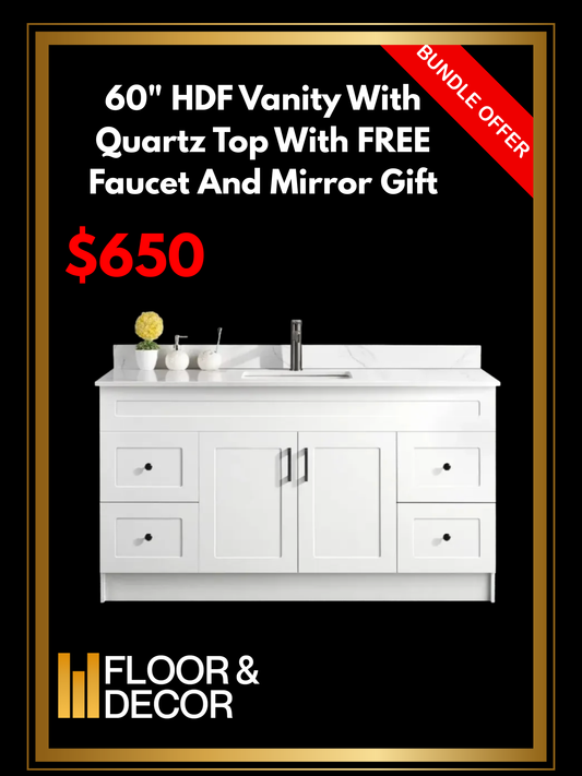 60" HDF Vanity With Quartz Top With Free Faucet And Mirror Gift