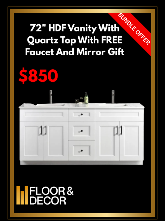 72" HDF Vanity With Quartz Top With Free Faucet And Mirror Gift