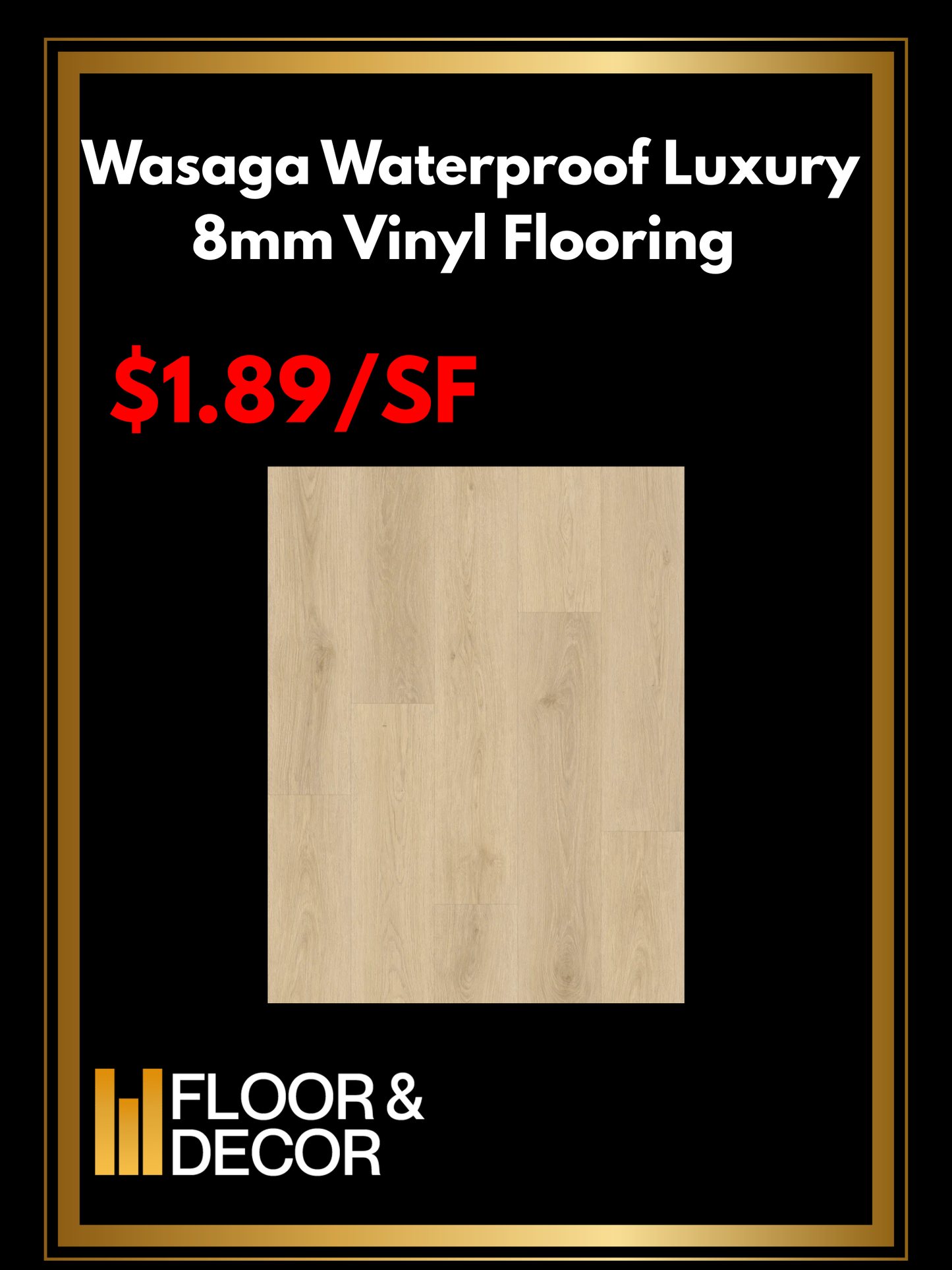 Wasaga Waterproof Luxury 8mm Vinyl Flooring @1.89/sf