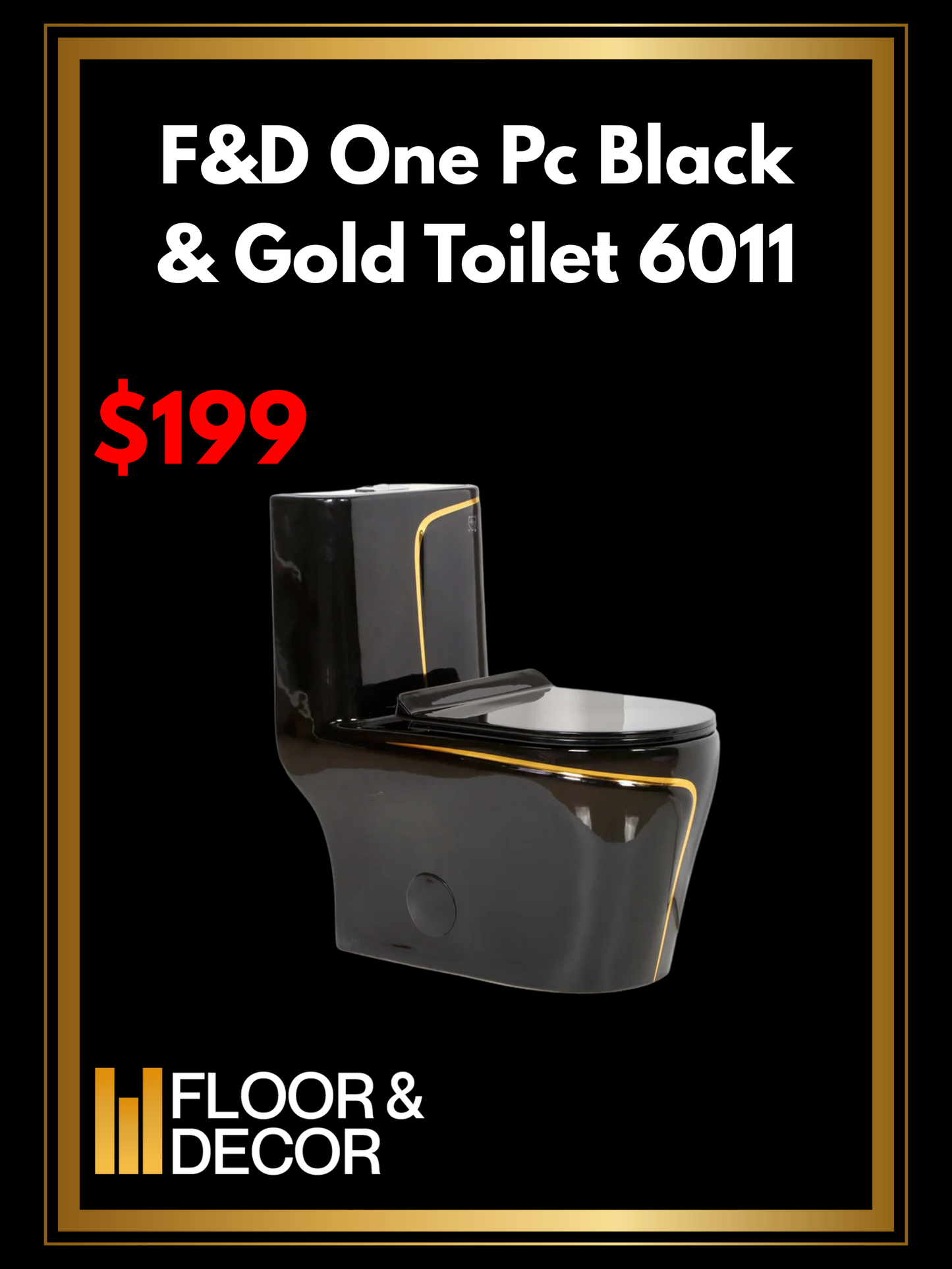 F&D One- Piece Toilet With Elongated Bowl Black & Gold 6011