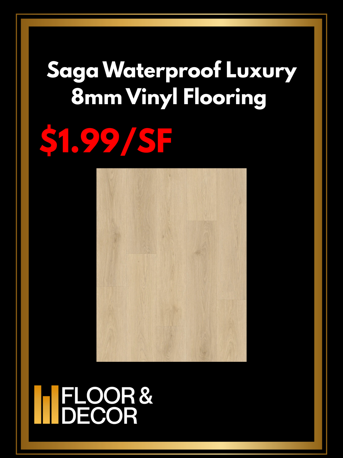 Saga Waterproof Luxury 8mm Vinyl Flooring @1.99/sf