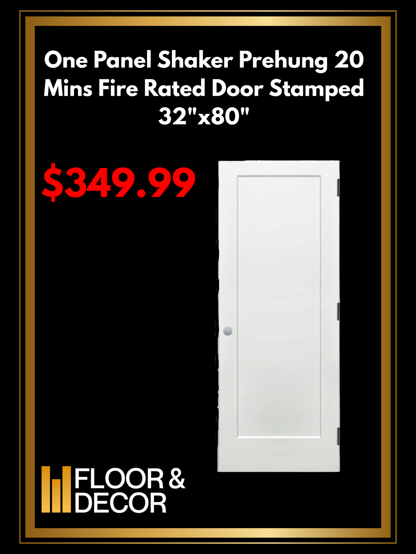 One Panel Shaker Prehung 20 Mins Fire Rated Door Stamped